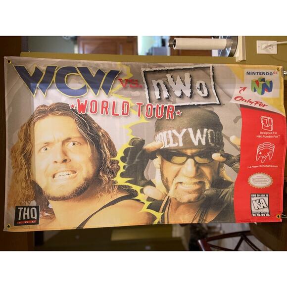 WCW Vs NWO World Tour Nintendo N64 5ft Flag Banner Poster 1997 64 THQ WWF Hogan